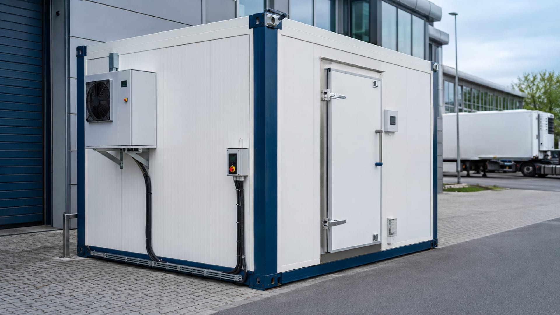 Contenedor refrigerado modular de alquiler en zona industrial